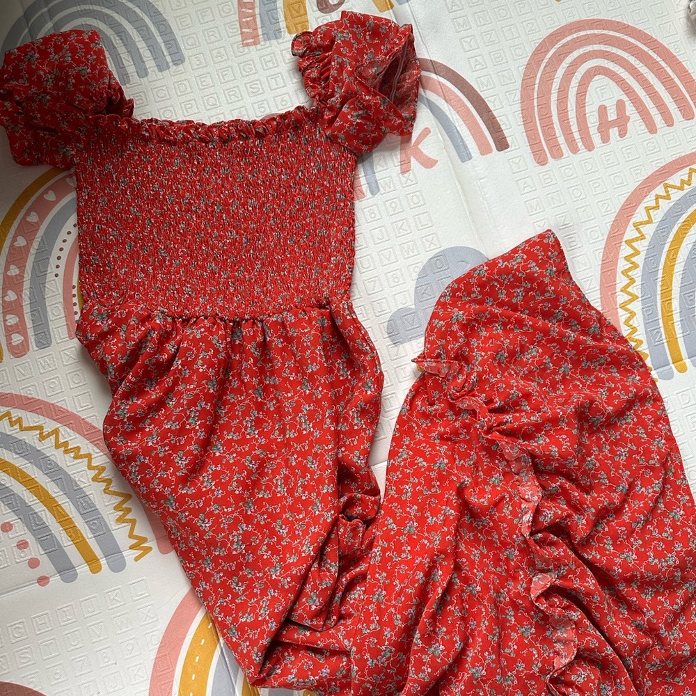 Red floral maxi dress size M